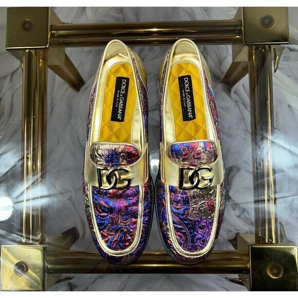 DOLCE & GABBANA Multicolor Jacquard Gold-Tone DG Logo Slip-On Loafers Si… - Picture 12 of 16